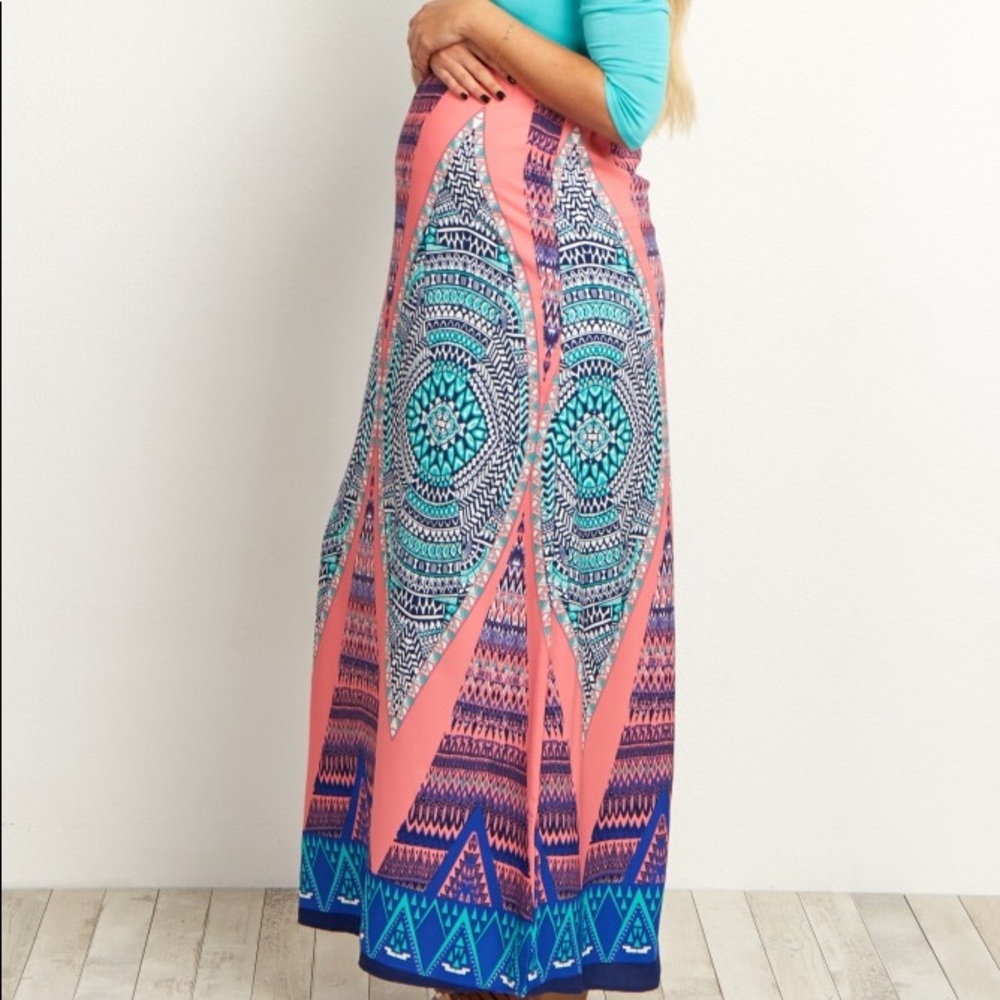 Aqua Tribal 3/4 Sleeve Maternity Maxi Dress